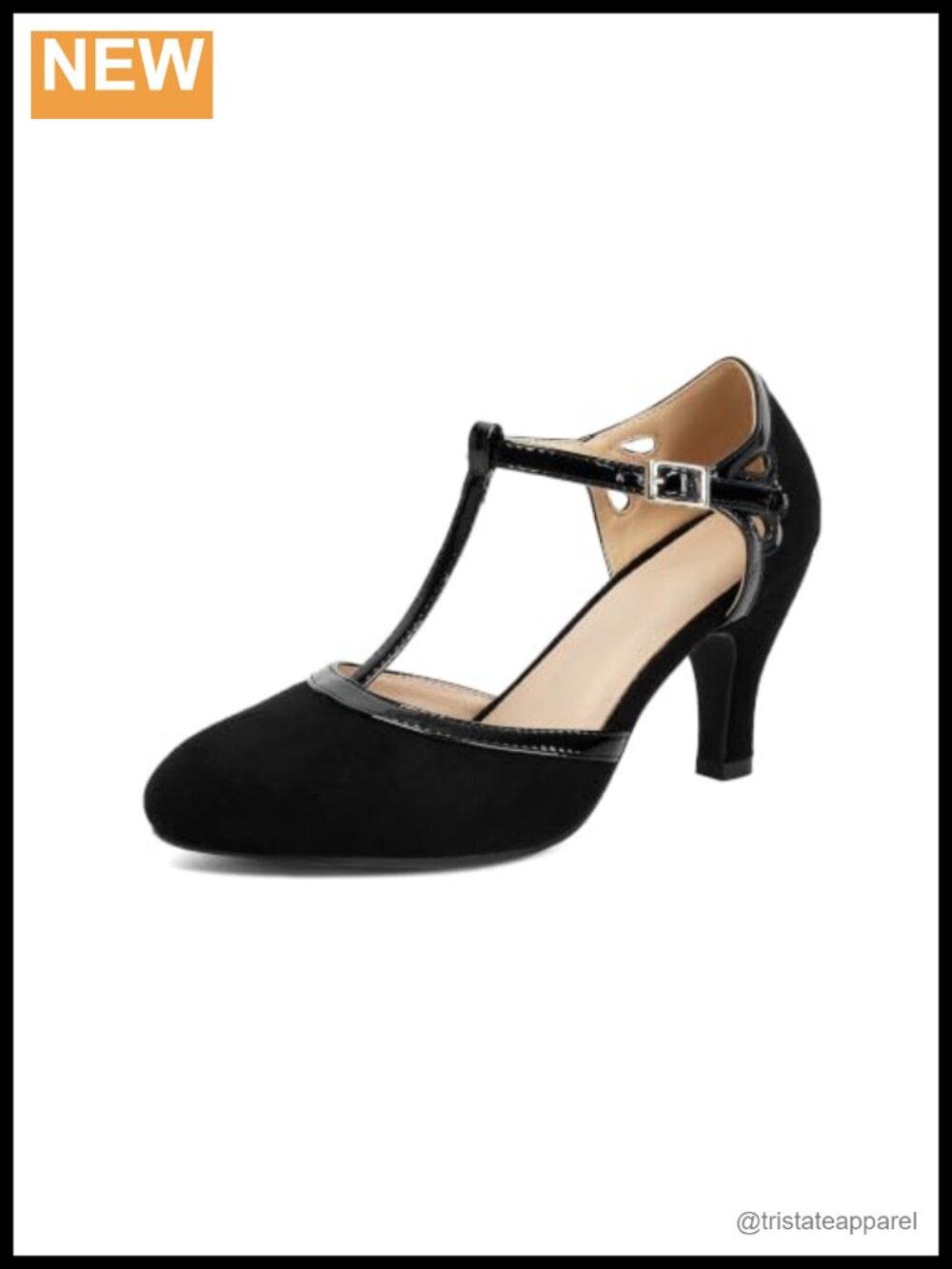 Women's T-Strap Mary Jane Heels Faux Leather Kitten Heel Retro Pump